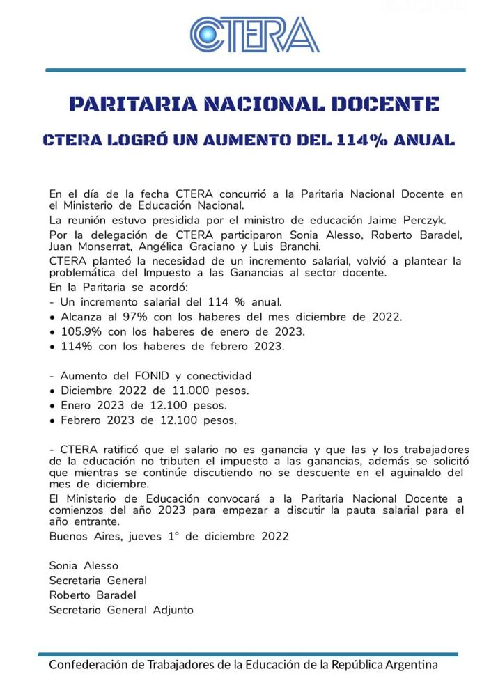 La Paritaria Nacional Docente cerró con un 114% de aumento anual – CLIP ...