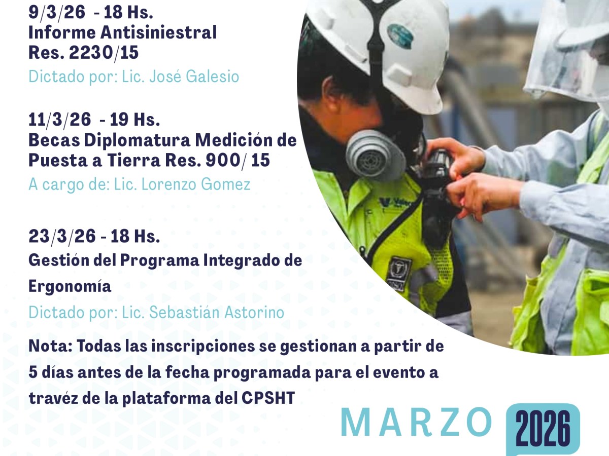 El Colegio de los Profesionales de la Higiene y Seguridad compartió su calendario de actividades de marzo