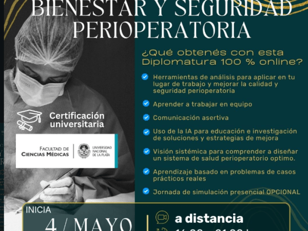 La Sociedad Platense de Anestesiología invita a la Diplomatura de Postgrado en Bienestar y Seguridad Perioperatoria