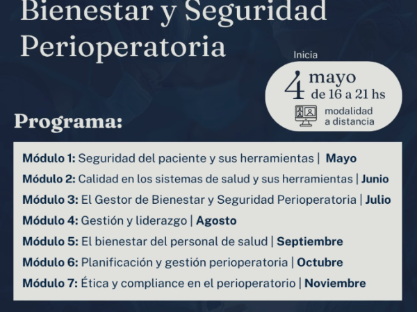 Está disponible el programa de la Diplomatura de postgrado en Bienestar y Seguridad Perioperatoria