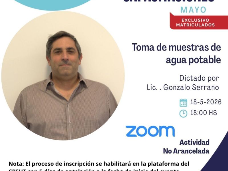 El CPSH en articulación con CALIBA invita a la capacitación «Toma de muestras de agua potable»