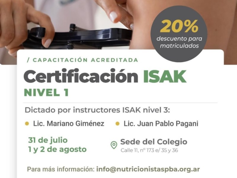 Colegio de Nutricionistas: Se realizará una capacitación intensiva con Certificación Internacional en Antropometría ISAK Nivel 1