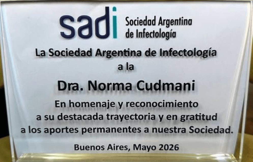 La Sociedad Argentina de Infectología homenajeó a la bioquímica Norma Cudmani