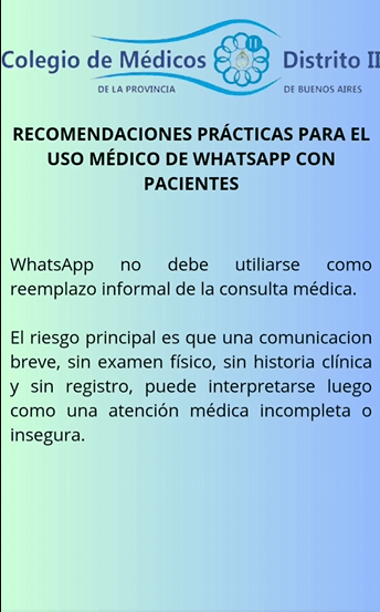 El Colegio de Médicos Distrito II  compartió recomendaciones para el uso médico de WhatsApp con pacientes